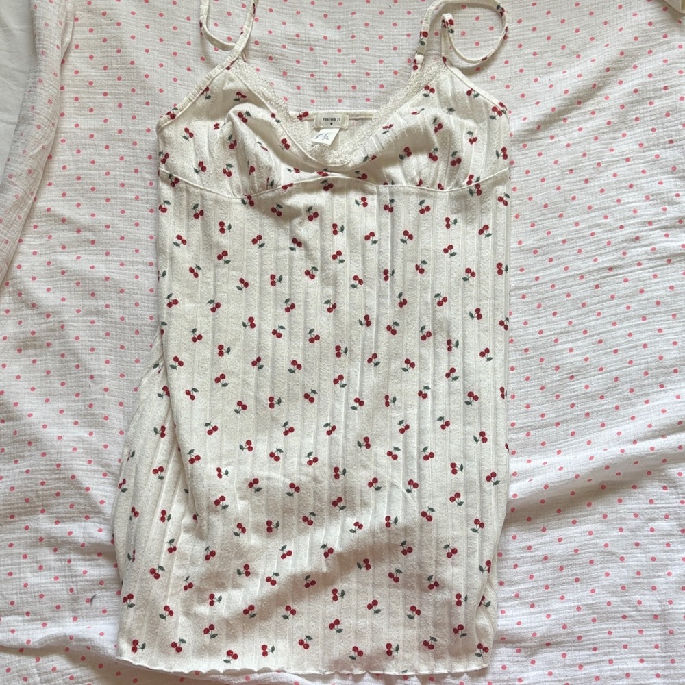 Forever 21 White and Red Polka Dot Lace Trim maxi dress